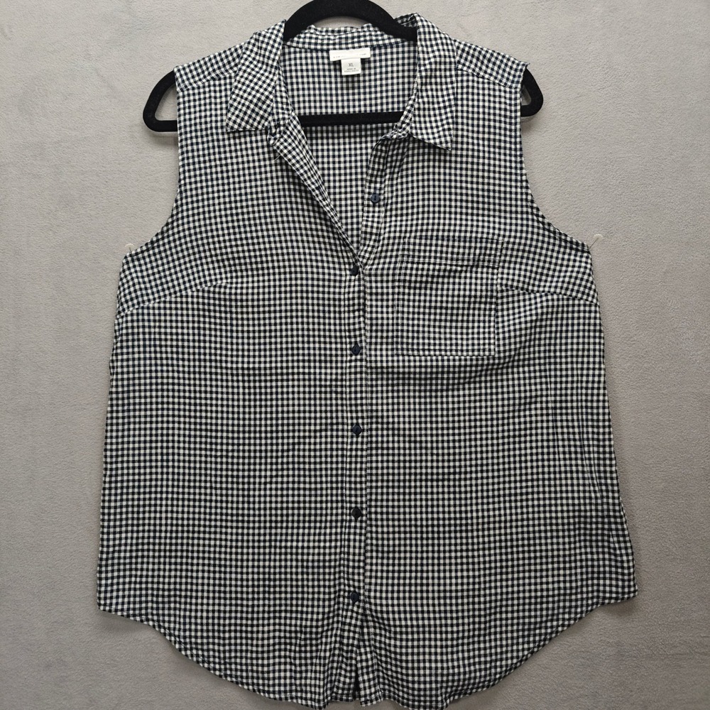 Vintage Liz Claiborne Gingham Top Womens XL‎ Picnic Sleeveless Button Preppy
